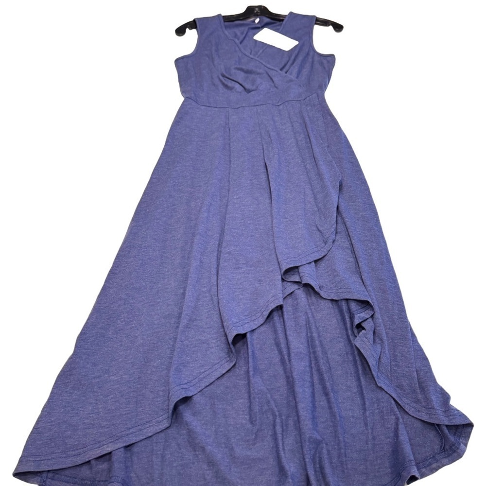 Halara Women’s Dress Deep V Neck Hi-Low Crossover Hem Flown Blue Sz M NWT